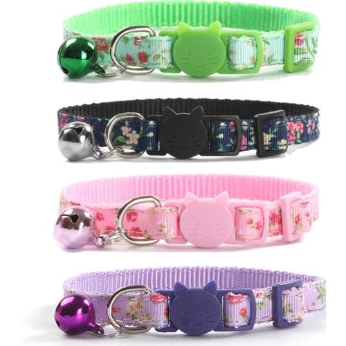 Cat Collars Safety Quick Release with Bell-Adjustable Cat Collar with Small Floral Colorful Patterned Soft Strong Nylon Strip