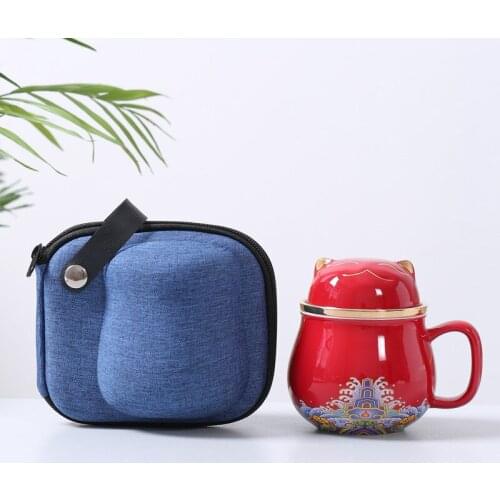 National tide wind portable ceramic office cup with cover filter gift mug tea separation tea cup custom