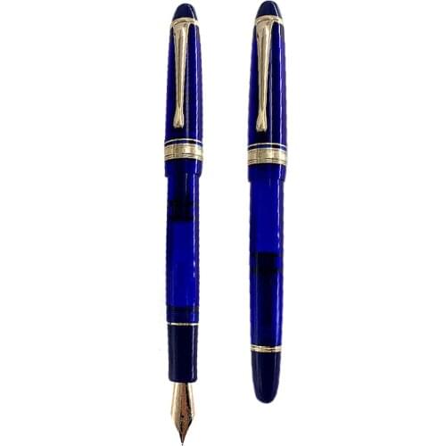 Wing Sung 699 14k gold Blue Fountain Pen Translucent Brown Vaccum Filling Fountain-Pen Fine Nib Pen Office Stationery Gift BOX