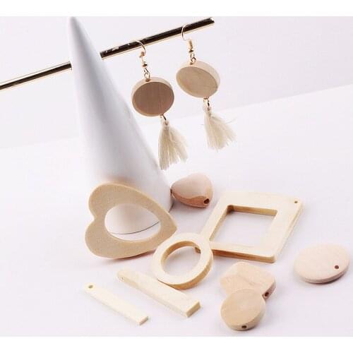 DIY handmade jewelry accessories simple solid wood strip love round square earrings earrings pendant earrings