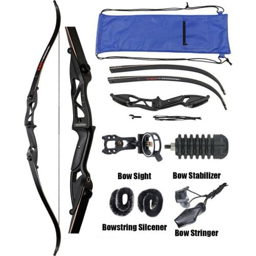 56 Inch 30-50 Pound Archery Recurve Bow Archery Set Metal Standpipe Hunting Shooting Bow Black Training Knockdown Bow