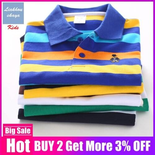 100%Cotton Polo Shirt Kids Clothes Tops Color Stripes Turn-down Collar Autumn Long Sleeve Polos Baby Boys Shirts Teen 3T-15T