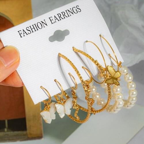 Bohemian Acrylic Big Hoop Earrings Set for Women Girls Fashion Geometirc Gold Metal Butterfly Circle Earrings Trend Gift Jewelry