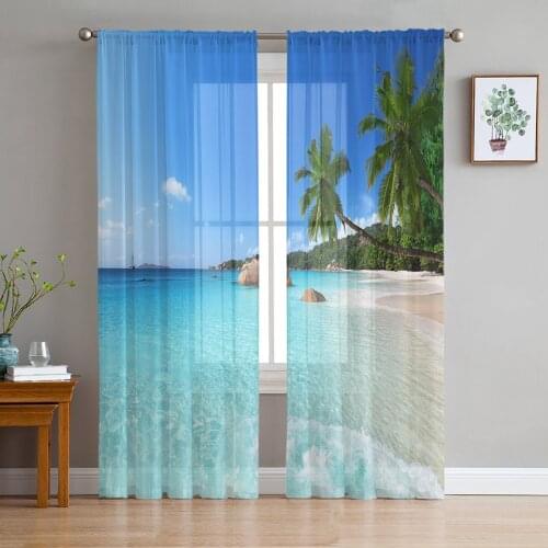Ocean Beach Scenery Coconut Tree Sheer Curtains for Living Room Modern Voile Curtain Bedroom Tulle Curtains Window Drapes Decor