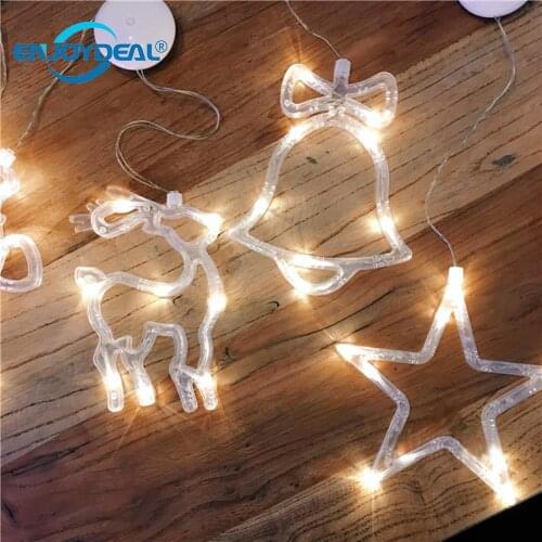 LED Christmas Decorative For Home New Year\\\s Day Holiday Light Bell /Stars/Tree Wedding Decor Window Sucker Fairy Lamp