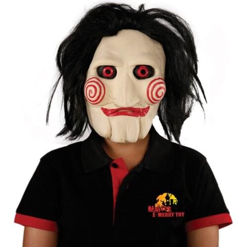 Horror Mask Halloween Fancy Dress Party Movie Saw Latex Masks Cosplay Costume Scary Short Hair Headgear