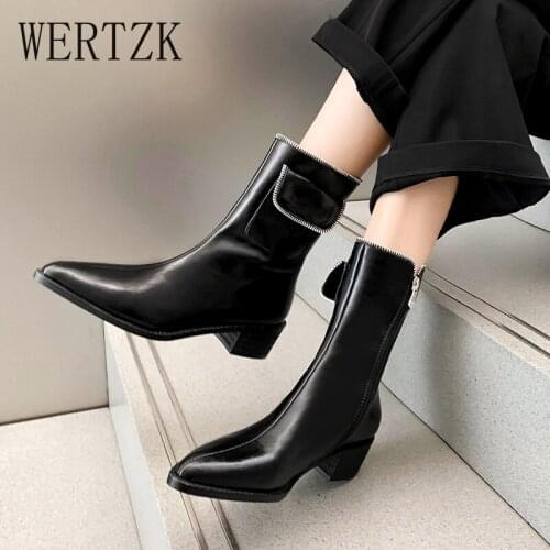Top Quality 2021 Autumn Winter Shoes for Women PU Leather Pointed Toe Thick Heels Pumps Newest Basic Shoes Woman