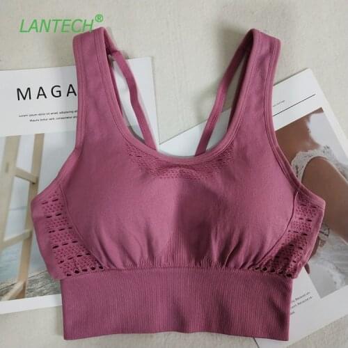 LANTECH Women Sports Bra Yoga Sportswear Push Up Joggings Workout Running Top with Pads Training Seamless Fitness Gym Bra