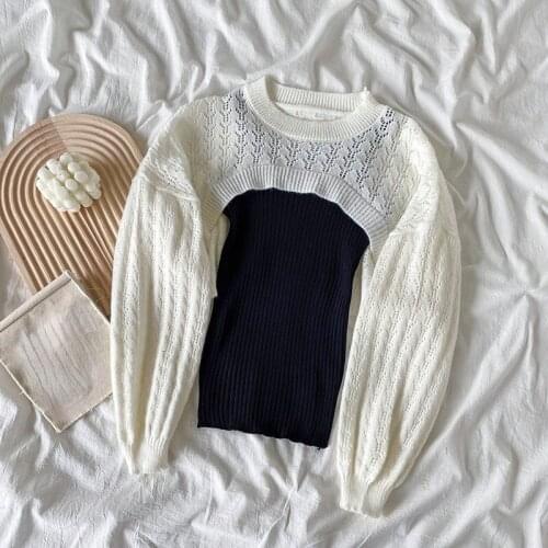 2021 Autumn Female Pullover Vintage Long Sleeve Sexy Slim Crop Tops Women Korea Style Hollow Out Design Y2k Sweater 2 Piece Set