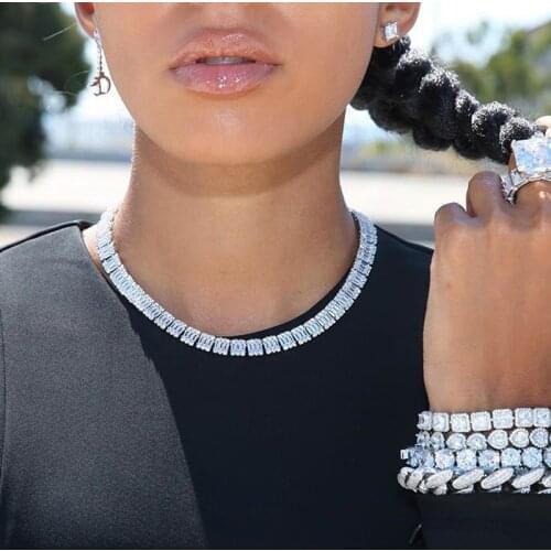 2020 New 10mm Silver Color Square Zircon Tennis Lovely Iced Out Stainless Hip Hop Women Bling Bling AAA CZ Tennis Necklace