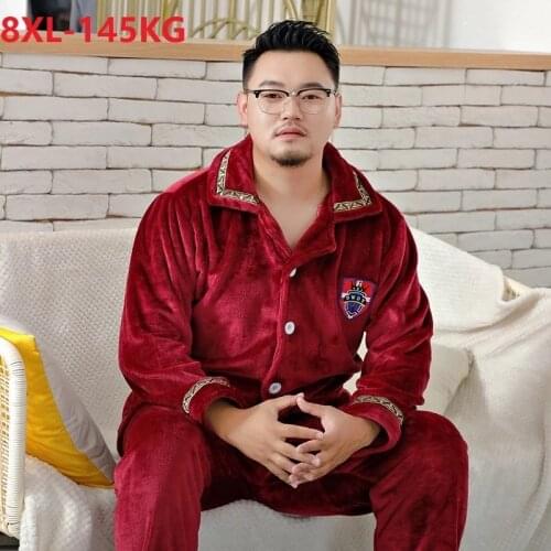 Winter Men Thick Flannel fleece Pajamas Sets Warm sleepwear large size 7XL 8XL home Coral fleece Pijamas oversize Suit Homewear