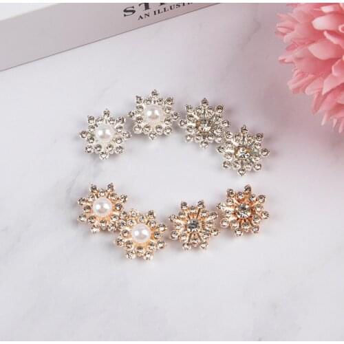 10PCS 16mm Rhinestone Snowflake Cabochon Metal Vintage Buttons for Clothing Flatback Plating Pearl DIY Craft Apparel Sewing