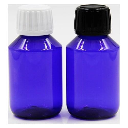 100ML 50pcs Plastic Anti-theft Cap Toner Bottles, Empty Blue/Amber PET Bottle With Black/Wite Ribbed Screw Cap