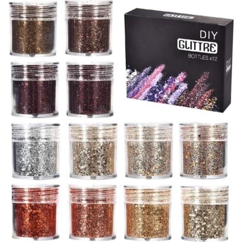 12 Bottles/Pack Colorful Resin Shinning Filling Flash Glitter Powder for DIY Crafts Crystal UV Epoxy Resin Pigment Nail Art Deco