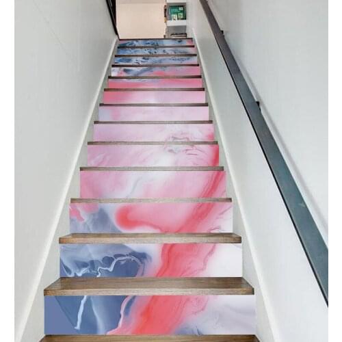 13 Pcs Home Decor Stair Print Pink Grey Environmental Protection Sticker Self Adhesive Art Paper for Living Room PVC Waterproof