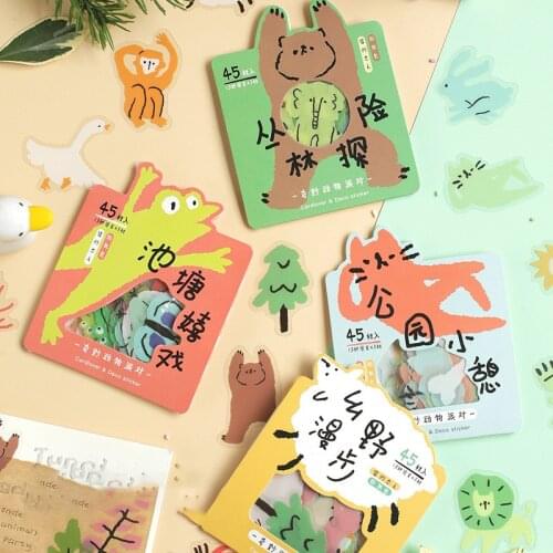 45 pcs/pack Cute Animals Party Series Journal Decorative Stickers Ins Sticker DIY Scrapbooking Album Stick Label Stationery