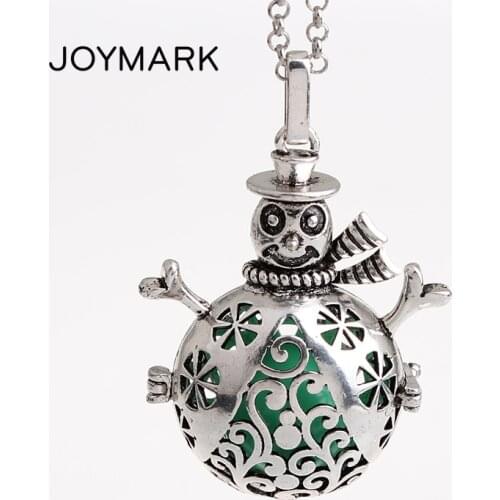 5pcs/lot Snowman Mexican Hollow Cage Chime Magic Box Sound Ball Pendant Long Chain Pregnancy Necklace Christmas Gift HCPN45