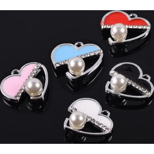 10pcs 18mm Heart Enamel Metal Pearl Loose Pendants Beads Wholesale lot for Jewelry Making DIY Charms Findings