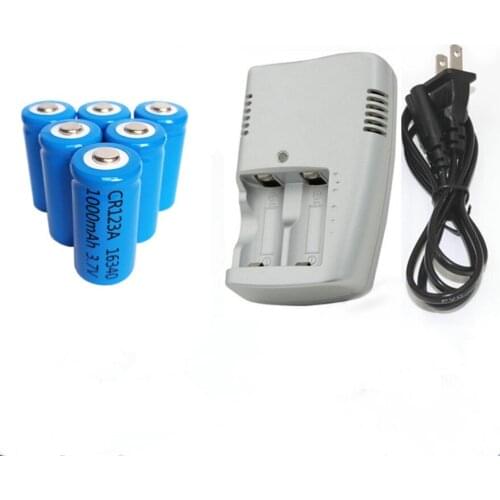 6PCS 3.7V 1000mAh lithium ion battery 16340 CR123A rechargeable lithium battery +1 PCS dedicated smart charger 16340 charger