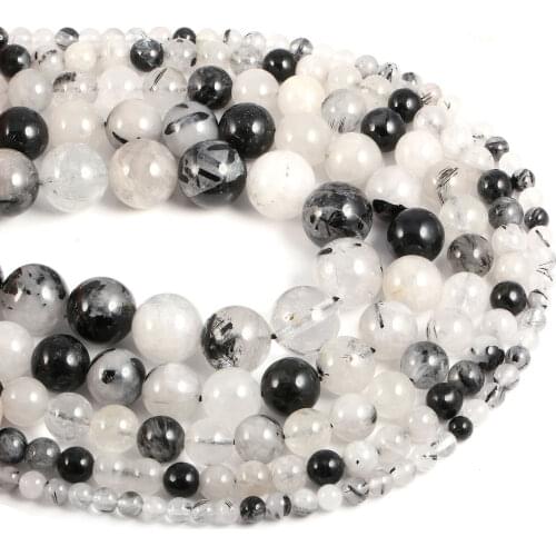 Natural Stone Beading Black hair spar Round Loose Beads Isolation beads For jewelry making DIY bracelet necklace accessories