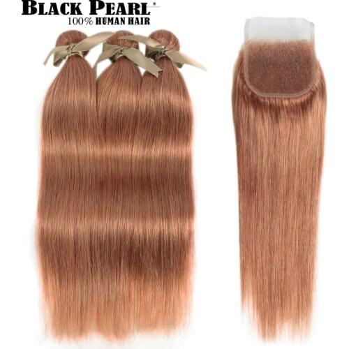 Black Pearl Brazilian Straight Hair Bundles With Closure Remy Human Hair 3 Bundles With Closure Color O Blonde II