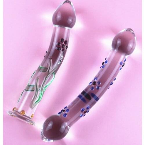 Flower Pattern Crystal Anal Dildo Pyrex Glass Bead Butt Plug Fake Male Penis Dick Female Masturbation Adult Anus Sex Toy for Gay