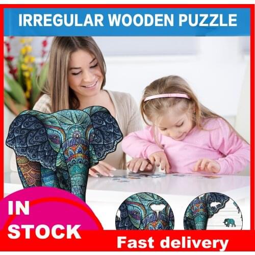 Elephant Tribal Wooden Puzzle Unique Shape Pieces Animal For Adults And Children Puzzles Christmas Gifts For Kids Jigsaw