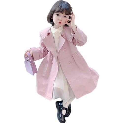 Toddler girl trench jacket elegant solid turn down jacket coat for 1-6years girls kids children jacket clothes outerwear