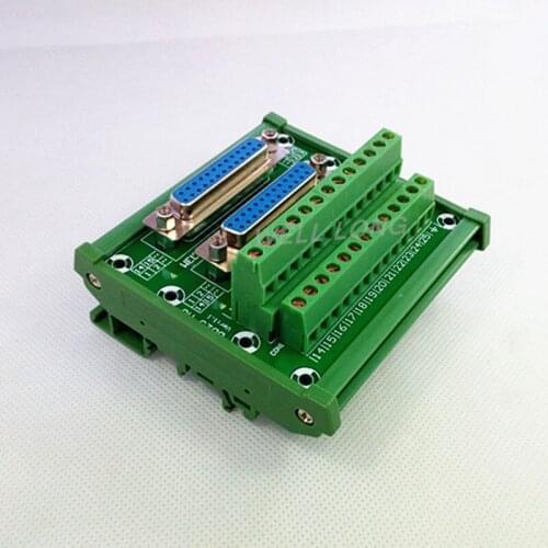 D-SUB DB25 DIN Rail Mount Interface Module, Double Female Header Breakout Board, Terminal Block, Connector