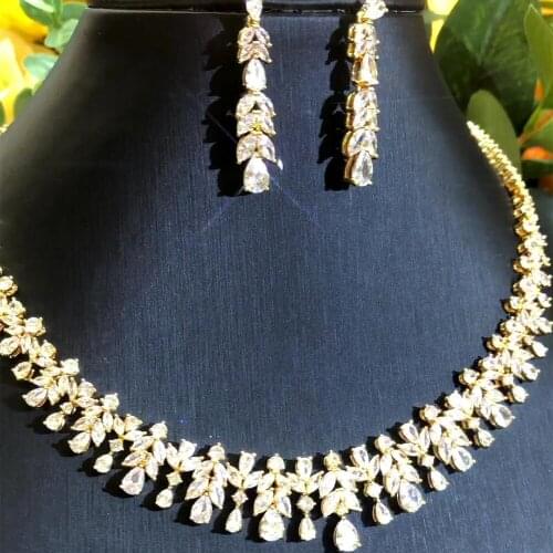 KellyBola Jewelry 2021 Luxury Sparkling Zircon Necklace 4PCS Set Womens Wedding Banquet Fashion Jewelry Accessories