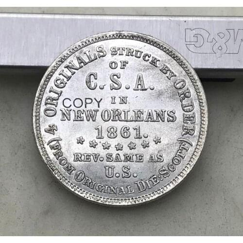 CONFEDERATE United Sates Of America 1861 Half Dollar NEW ORLEANS Brass Silver Plated Copy Coins
