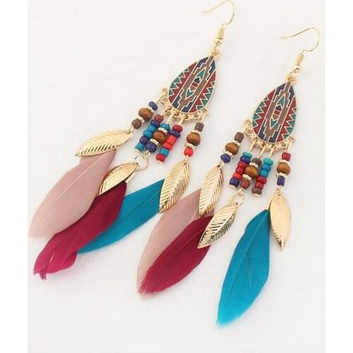 Korean Vintage Feather Drop Earring Fashion Tassels Leaf Hand Made Earrings For Women 5 Colors Girl Ornaments