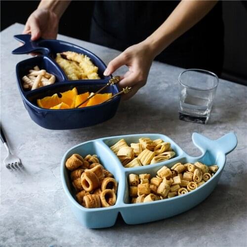 Creative Blue Whale Ceramic Tableware Fruit Lassa Grid Plate Hotel Service Tray Kitchen Storage Supplies