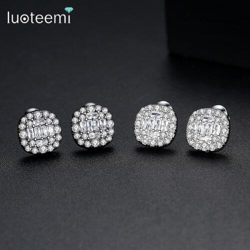 LUOTEEMI Trendy Square Stud Eearrings for Women Girls Wedding Engagement with Shiny Cubic Zircon Fashion Jewelry Gift Orecchini