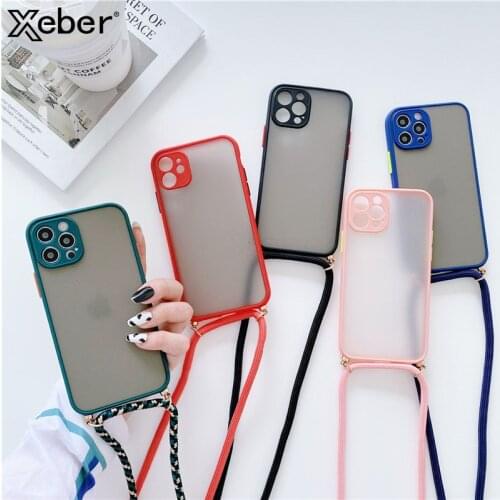 Transparent Matte Lanyard Strap Phone Case For iPhone 11 12 Pro XS Max 12Mini X XR 6 6S 8 7 Plus SE 2 Soft Silicone Bumper Cover