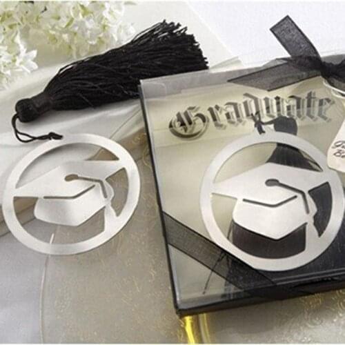 Free Shipping 20pcs/lot Doctorial Hat Metal Bookmark With Tassels Ribbon Gift Box For Party Gift Or Souvenirs wedding favor