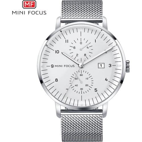 MINI FOCUS Mens watches silver watches men 2020 Luxury brand waterproof mesh steel business quartz wristwatch relogio masculino
