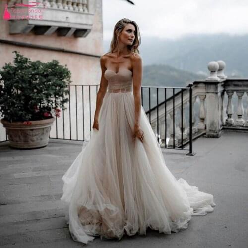 Nude Ivory Tulle Wedding Dresses Multi-layers Elegant Bridal Gowns Sweetheart Sheer Sweep Train Boho Beach Chic Noiva ZW221
