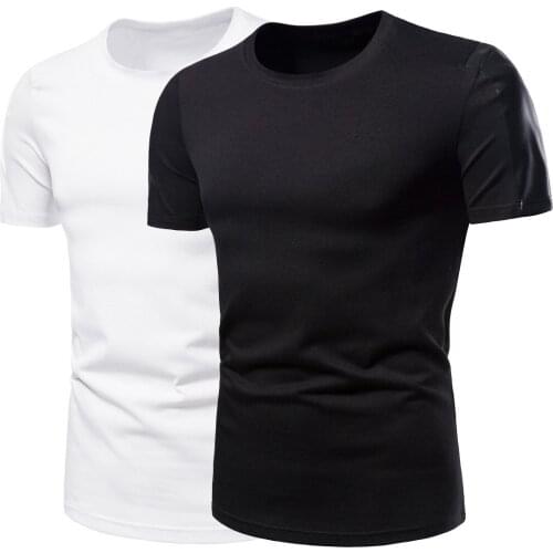 YT063 Fashion Mens Clothing European Size Mens Short-Sleeved T-shirt Round Neck Pu Stitching Leather Half Sleeve Summer Shirt