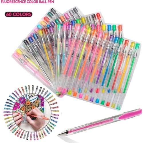 60Pcs Gel Ink Pen Set Refills Metallic Pastel Neon Glitter Sketch Drawing Color Pen School Stationery Art Marker Craft