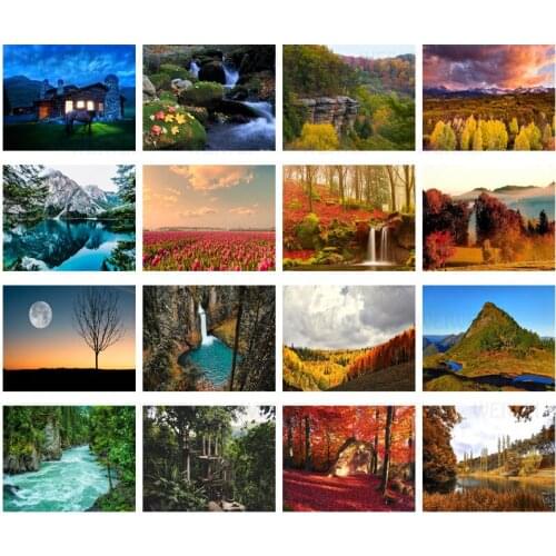 Landscape Forest 5D DIY Square Round Mosaic Patch Diamond Embroidery Handmade Gift Mountain Lake Diamond Painting Flower Field