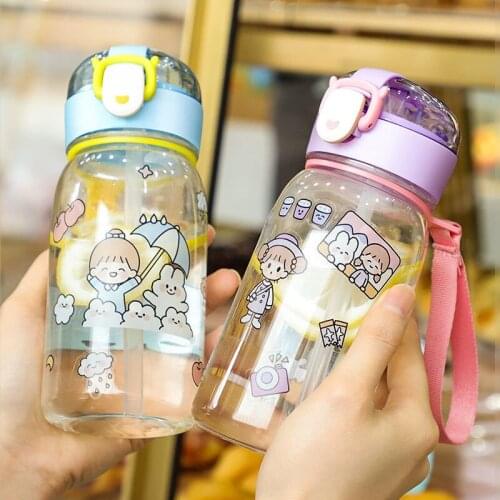 Transparent Plastic Water Bottles Student Water Cup Drinking Bottle with Straw Lid Outdoor Drinking Bottle Portable Travel Cup
