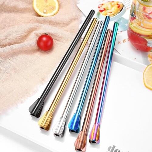 304 Stainless Steel Stirring Straw Creative Multifunctional Drink Stirrer Metal Straw With Brush