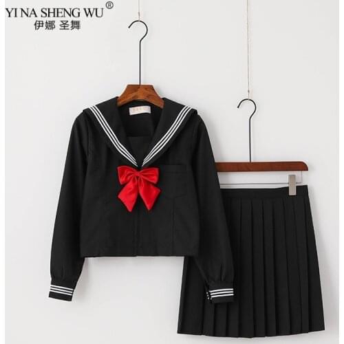 Black Cute JK Uniform Summer Short/long Sleeve Japanese School Uniforms Girls Sailor Sets Pleated Skirt JK Uniform COS Costume