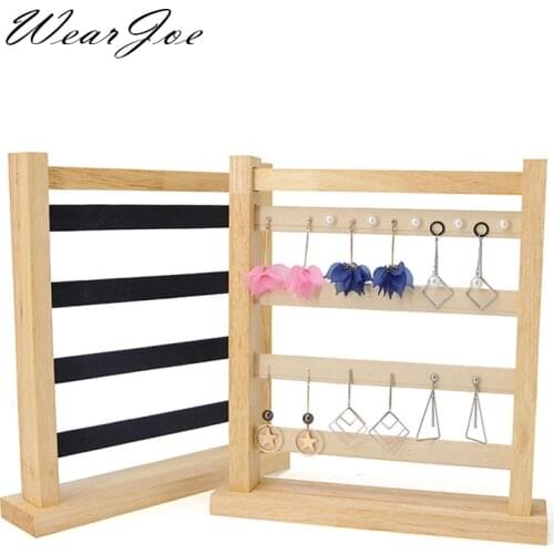 Solid Wood Velvet Earrings Display Stand Frame Jewelry Holder Rack Dangle Earrings Hanging Organizer 4 Tiers Photograph Props