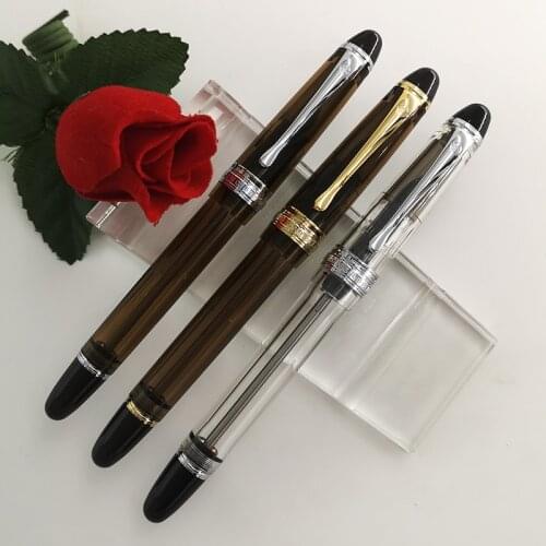 Wing Sung 699 Vacuum Filling Fountain Pen Wingsung Acrylic Transparent / Solid Section EF/F/M/Bent Nib with Box Office Gift Pen