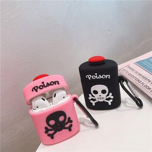 Kuutti Pink Black Funny Cool Skull Silicone Protective Case for AirPods Case Cute Skin Earphone Bag Accessory with Hook