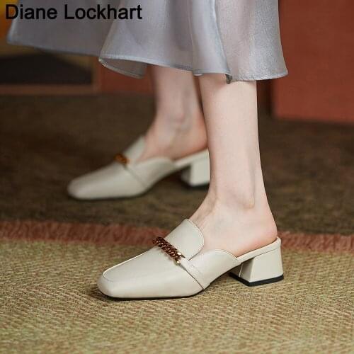 Women Slippers Metal Chain Mules Female Fashion Low Heels Shoes Ladies Elegant Slipper Woman Casual Sandals Outdoor Slides 40