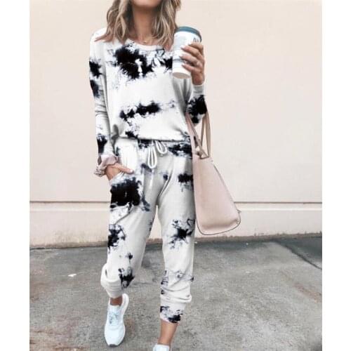 Womens Autumn And Winter Printed Leisure Two Piece Set Home Wear Long-sleeved And Pants Suit