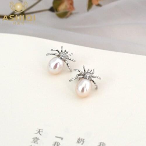 ASHIQI Real Natural Freshwater Pearl Spider Earrings 925 Sterling Silver Fashion Jewelry Gifts for Women